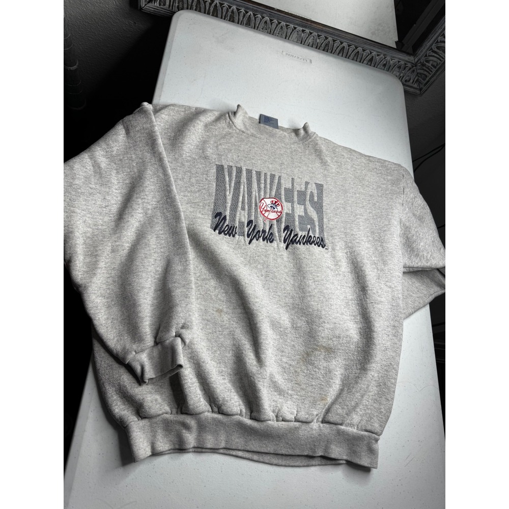 Vintage Logo 7 New York Yankees Sweatshirt Gray XL Heavyweight Embroidered MLB